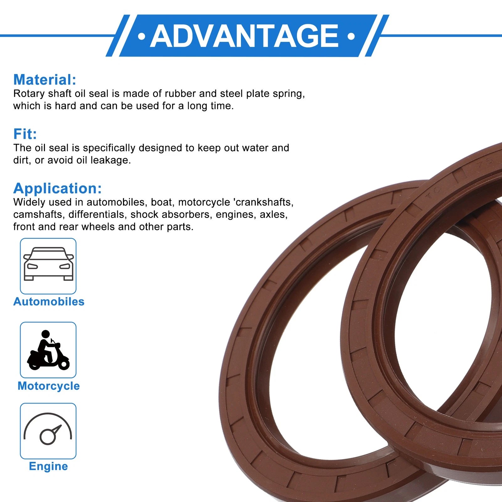 2X Oil Seal Rotary Shaft Seal for Various Models (75x100x10mm) FKM Rubber