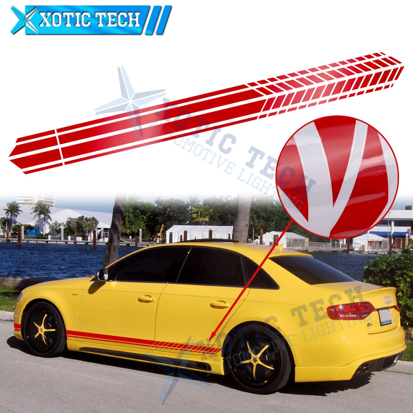 Glossy Red Side Skirt Fender Stripes Sticker for Audi (2000–2025)