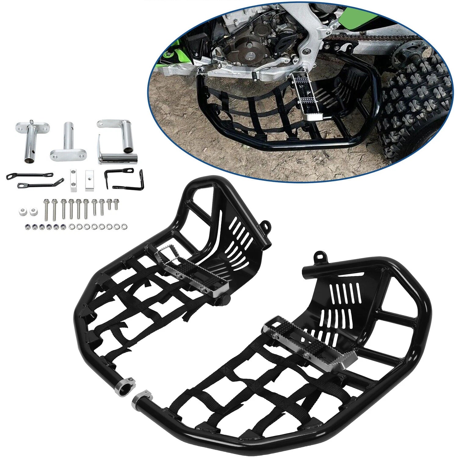Foot Peg Nerf Bars with Black Nets for Kawasaki KFX450R (2008–2015)