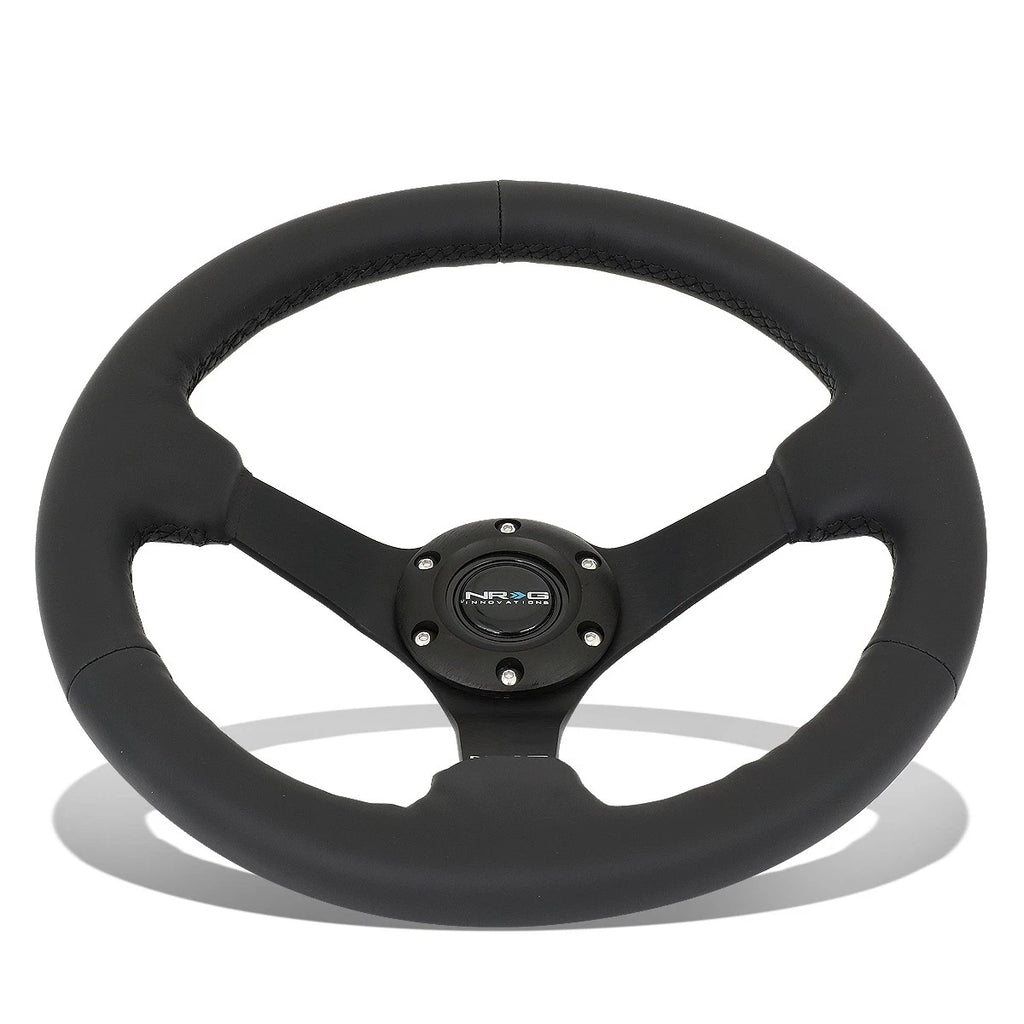 NRG 33cm Deep Dish Black Leather Steering Wheel for Universal Fit (N/A)
