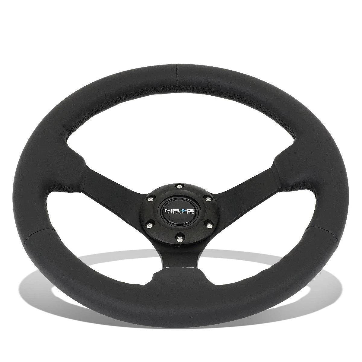 NRG 33cm Deep Dish Black Leather Steering Wheel for Universal Fit (N/A)