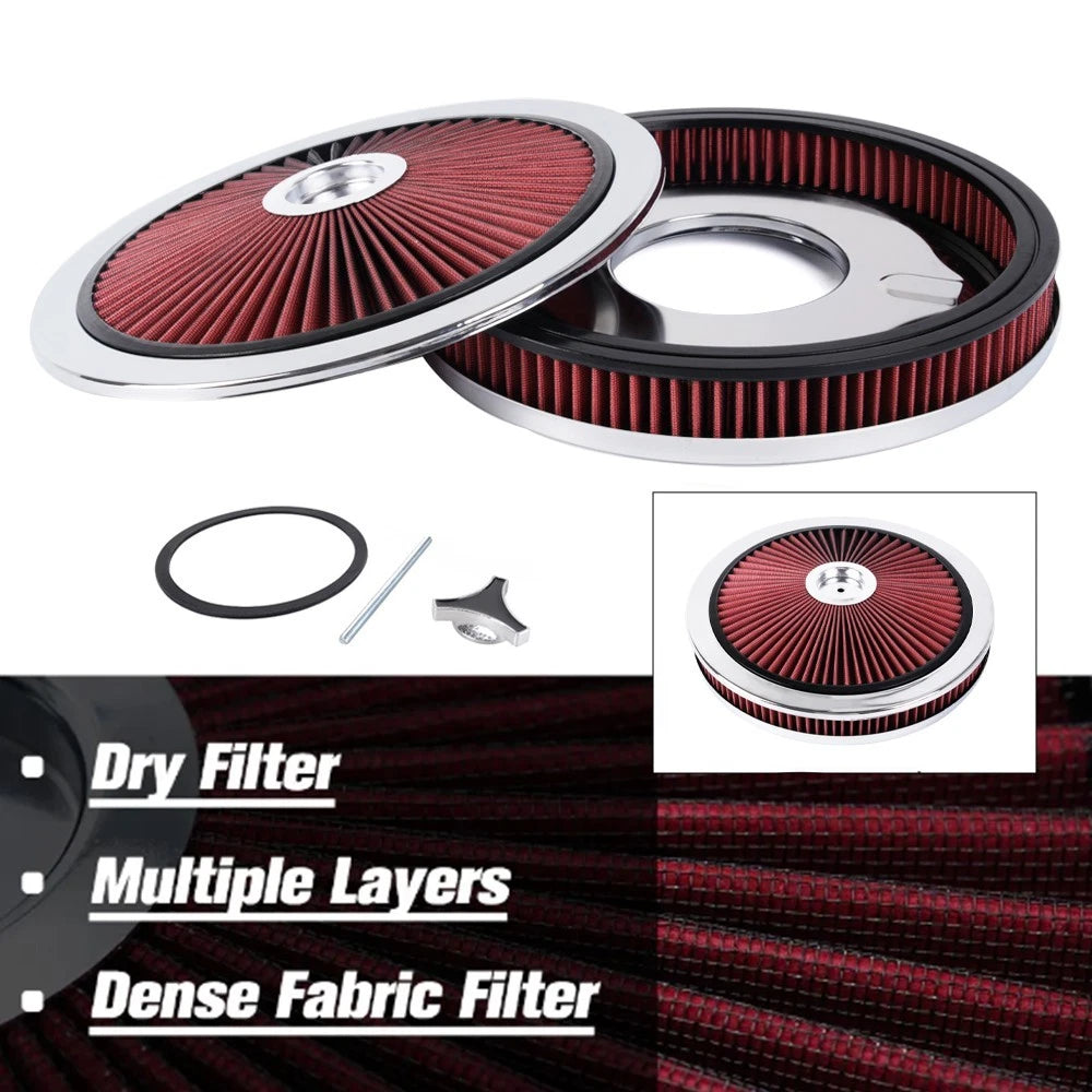 Red Chrome Air Cleaner with Washable Filter for Make Model