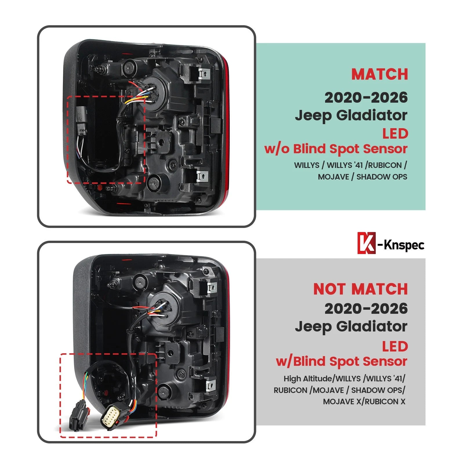 LED Tail Lights for Jeep Gladiator (2020–2026) W/O Blind Spot Left + Right Pair
