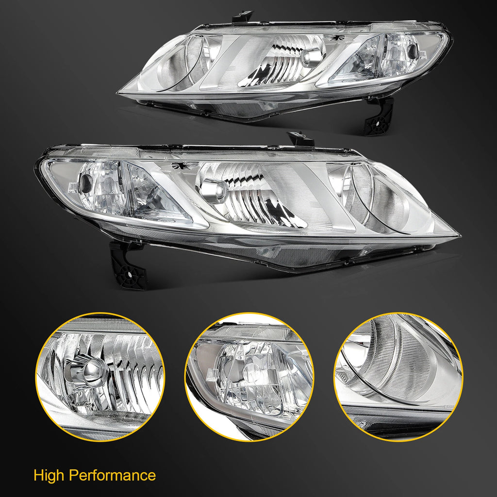 Headlight Assembly for Honda Civic Sedan (2006–2011) Left & Right Chrome