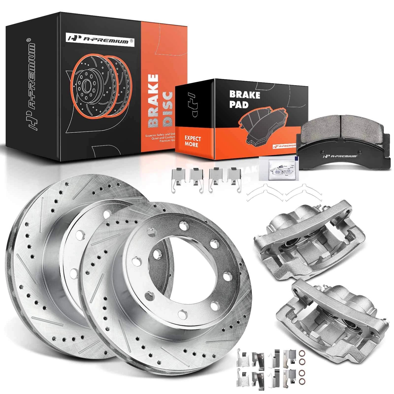 8x Front Drilled Brake Rotors & Pads for Ford F-250 Super Duty 
