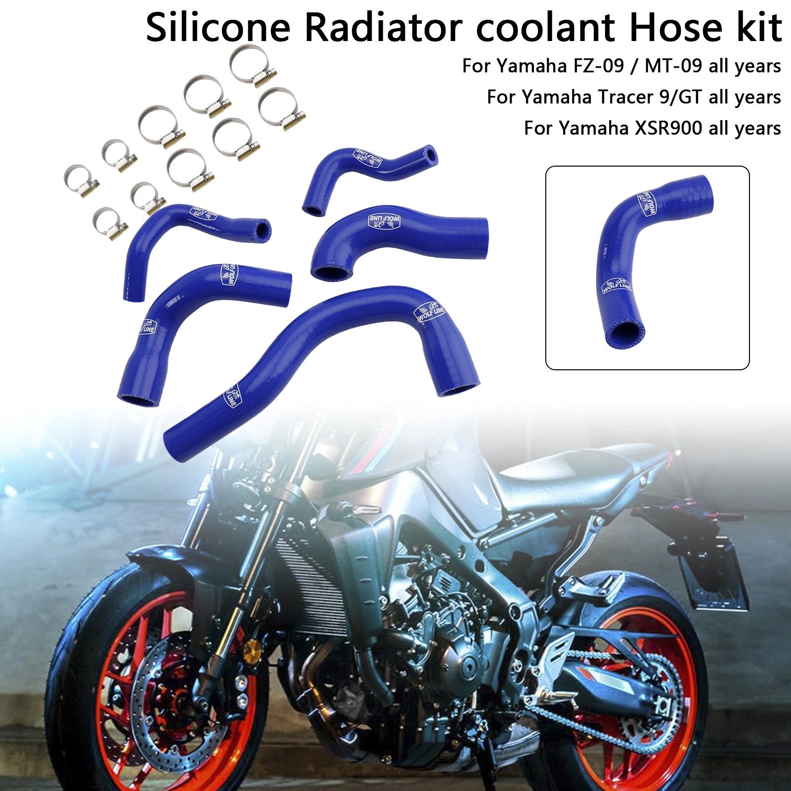 Silicone Radiator Coolant Hose for Yamaha MT-09 XSR900 Tracer 9/GT (All Years)