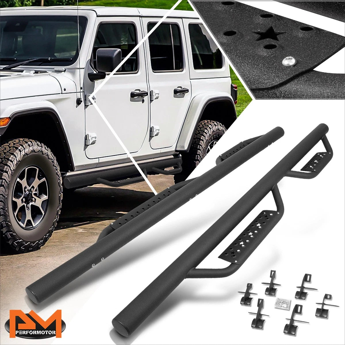 Set of 2 Round Step Bar Running Boards for Jeep Wrangler JL (2018–2024)