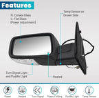Set of 2 LH+RH Mirrors for Ram 1500 (2013–2019) Power Fold Heated Puddle Light