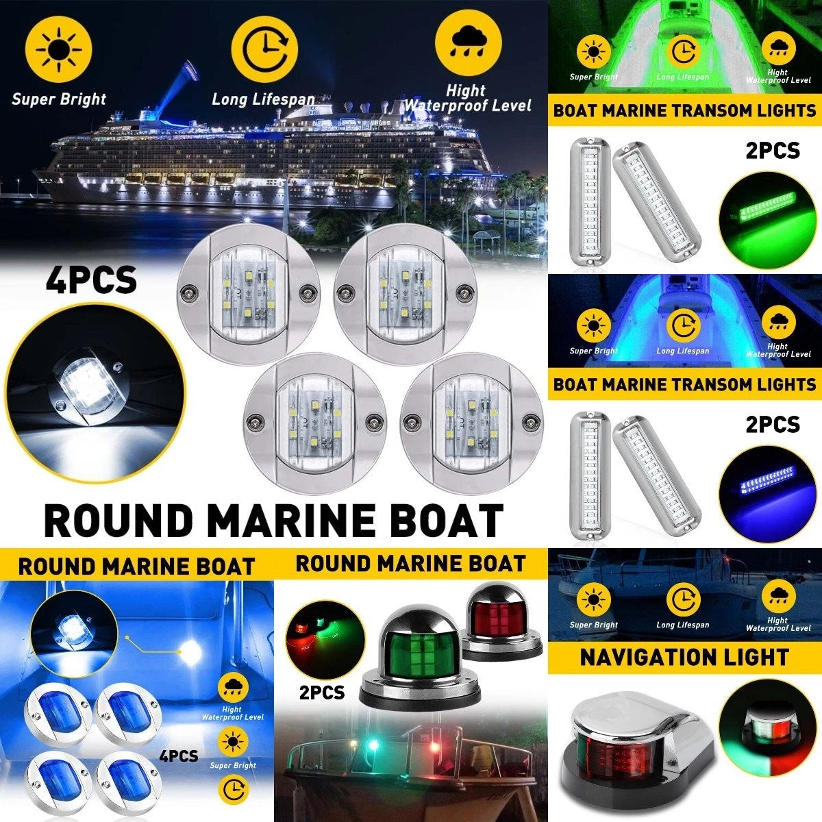12V Stainless Steel LED Bow Navigation Light for Boat Yacht Pontoon (2IN1)