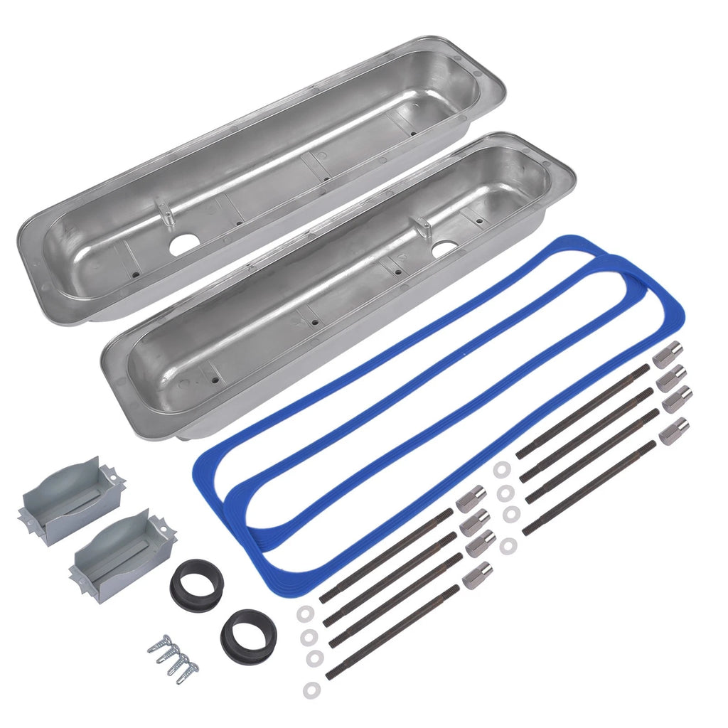 Polished Short Finned Valve Covers with Gasket for Chevy Small Block (1987-1999)