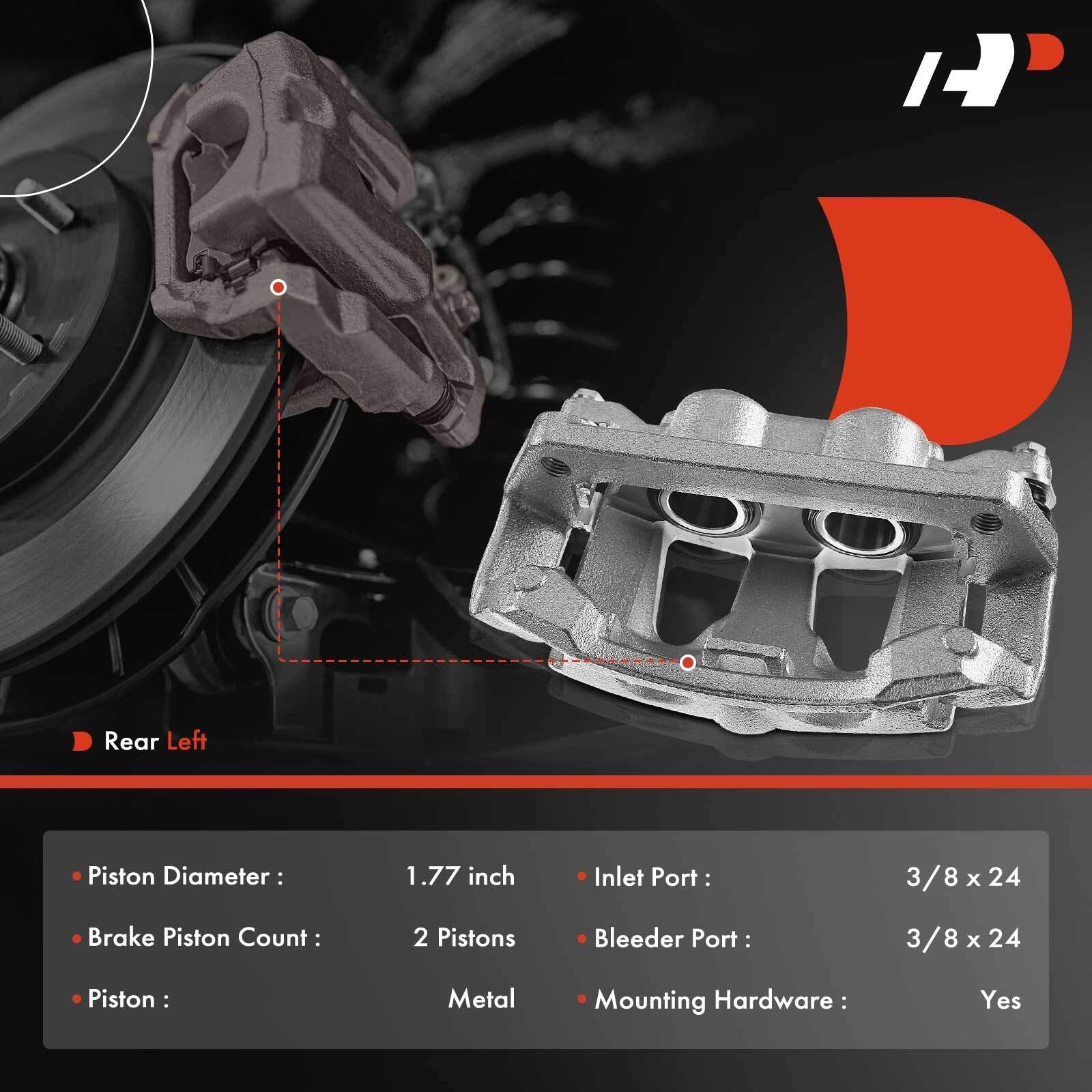Rear Left Brake Caliper with Bracket for Ford F-250 Super Duty (2013–2022)