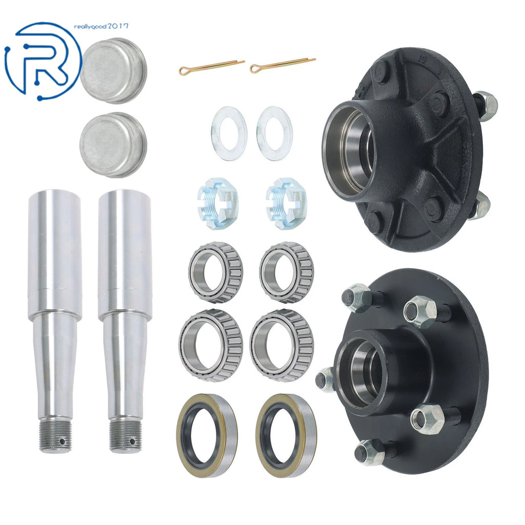 Set of 2 Trailer Hub Kits for 3500 lbs Axle (5 on 5" Bolt, Round Spindle)