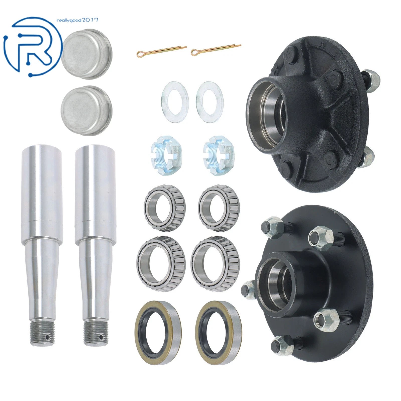 Set of 2 Trailer Hub Kits for 3500 lbs Axle (5 on 5" Bolt, Round Spindle)