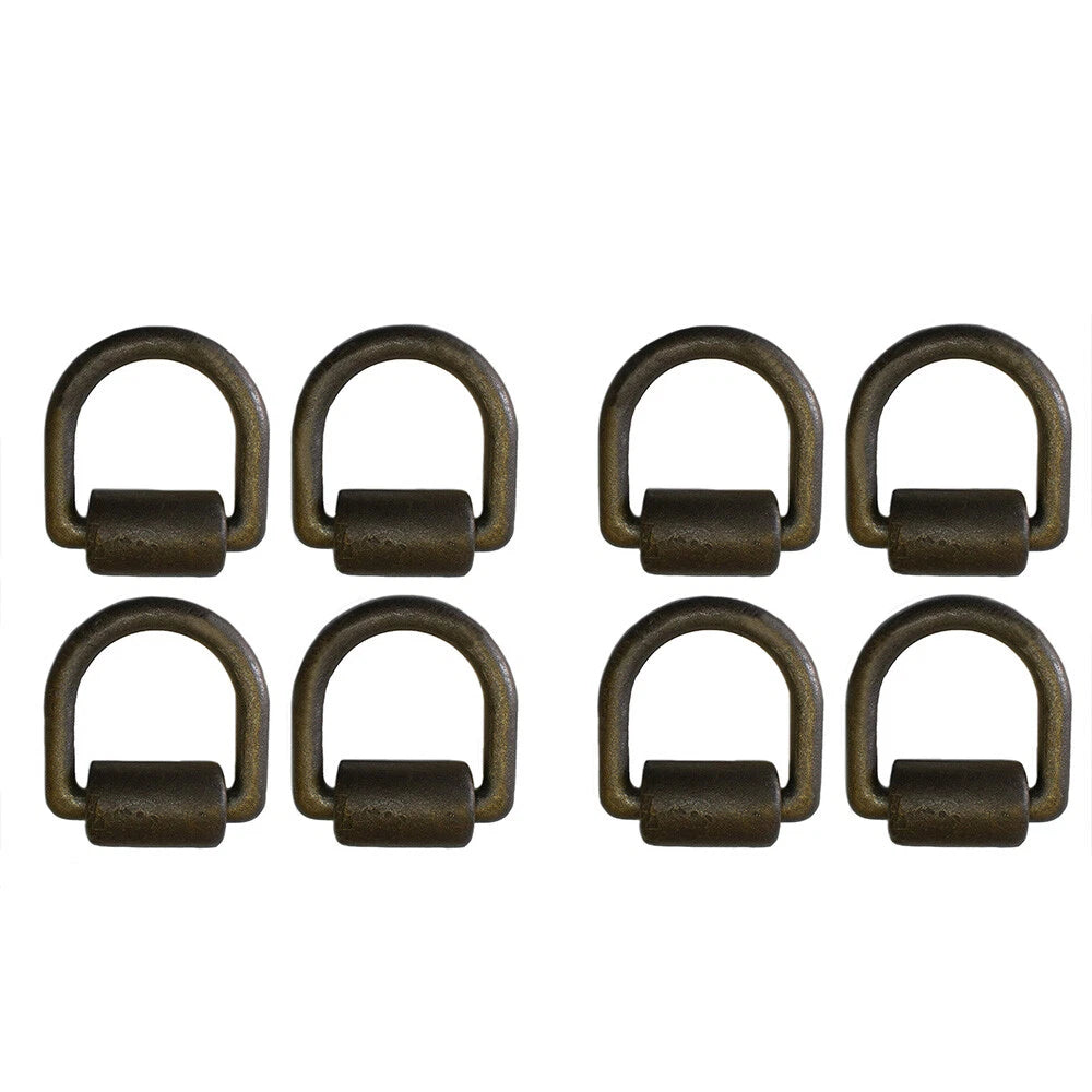 Set of 8 Black Weld On 1" D Ring with Bracket Clip for Trailer Tow Truck