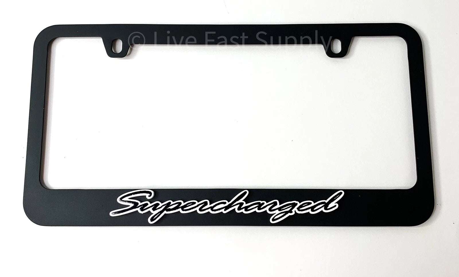 Matte Black Premium License Plate Frame with White Outline for Universal Fit (—–—)