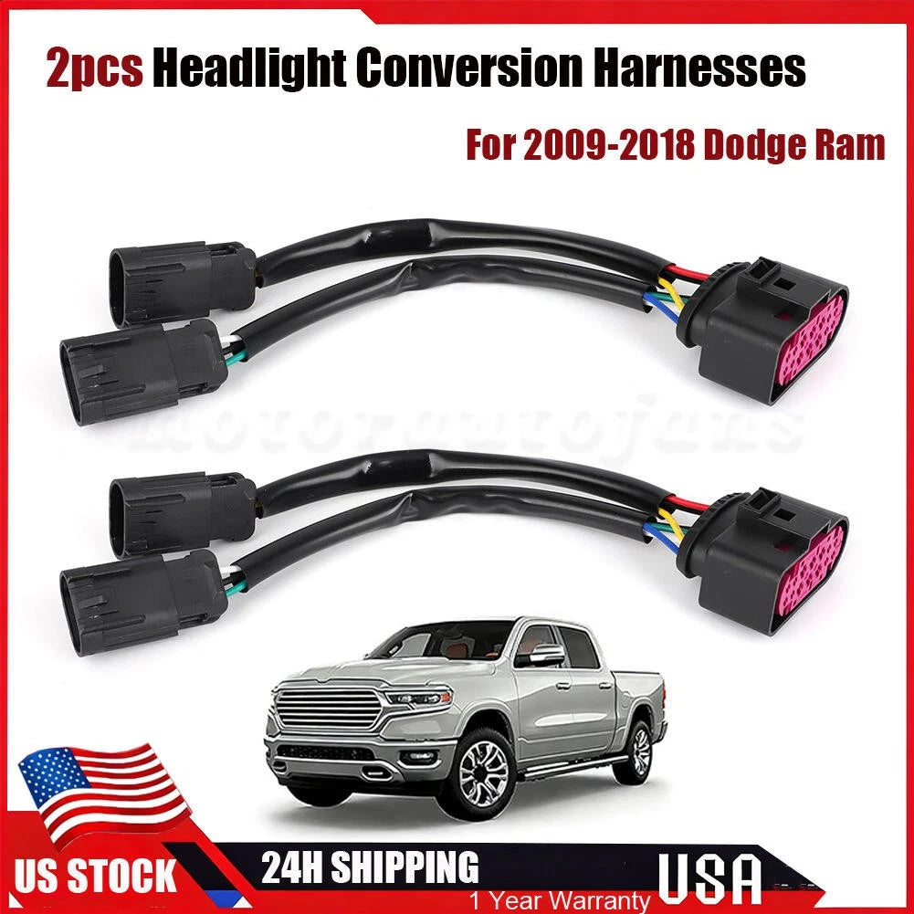 Quad Housing to Projector Headlight Conversion Harnesses for Dodge Ram (2009–2018)