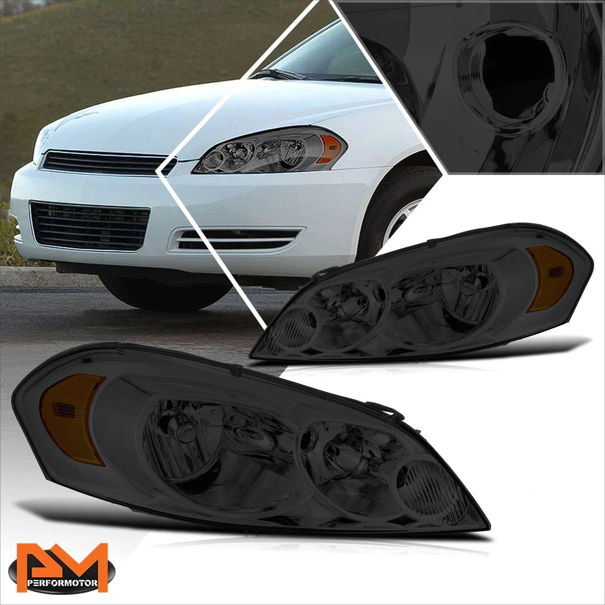 Factory Style Headlights Smoked/Amber for Chevy Impala Limited Monte Carlo (2006–2016)