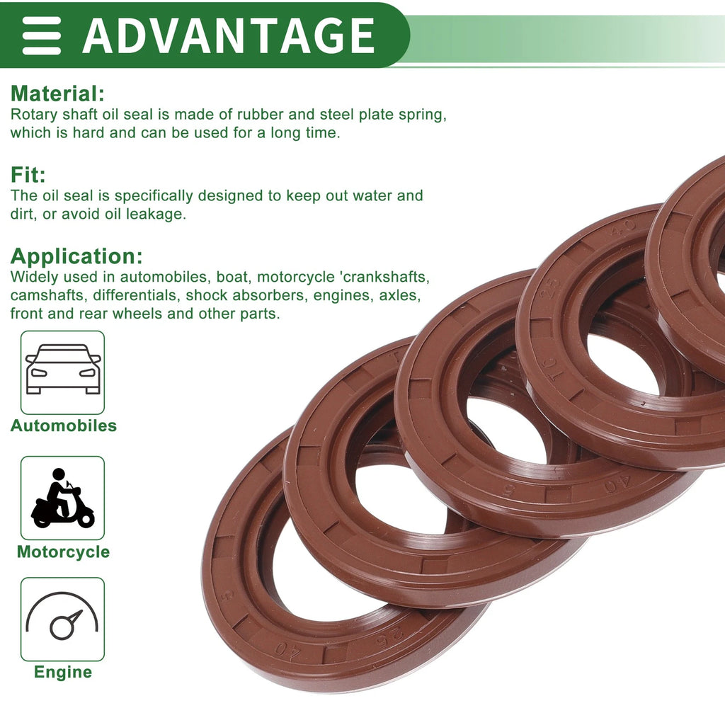 Set of 5 Oil Seal Rotary Shaft Seal FKM Rubber 25x40x5mm