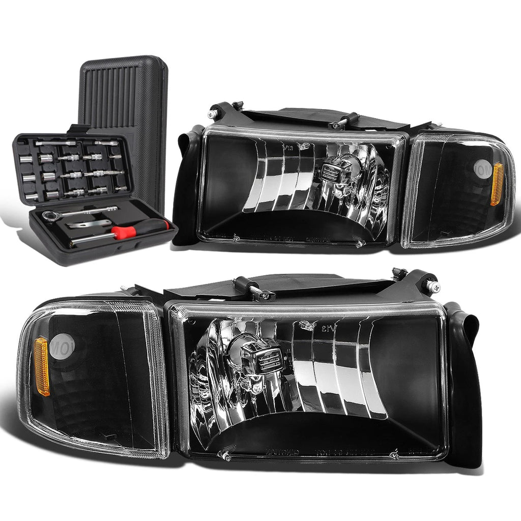 Headlight Lamps for Dodge Ram Pickup Truck (1994–2002) Black/Amber
