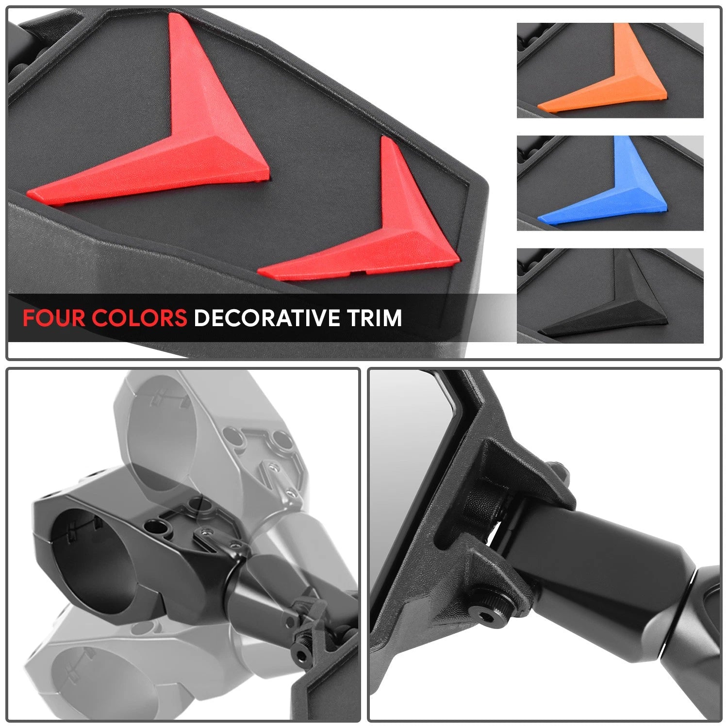 Set of 2 Universal UTV 1.75" 2" Clamp Convex Side View Mirrors