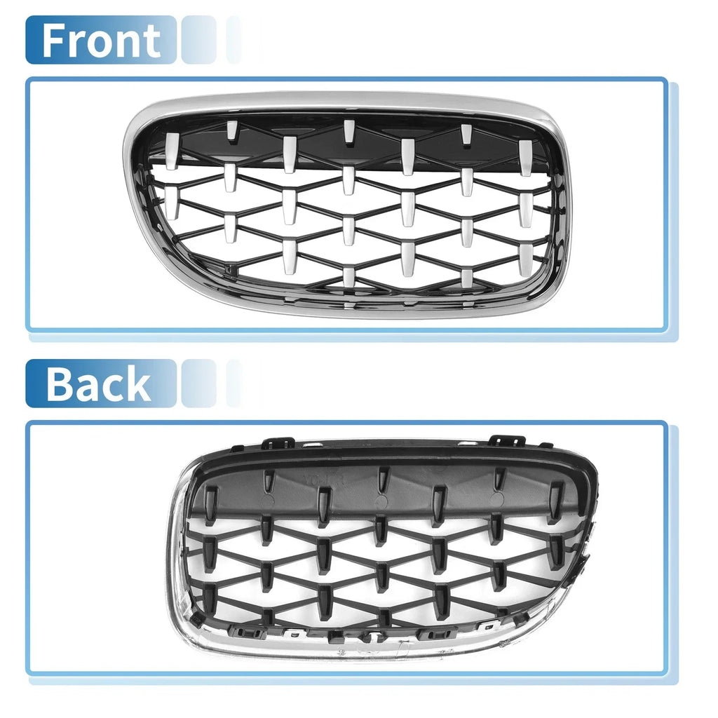 Front Hood Bumper Grille for BMW 335d 328i 335i E90 Silver Tone Pair