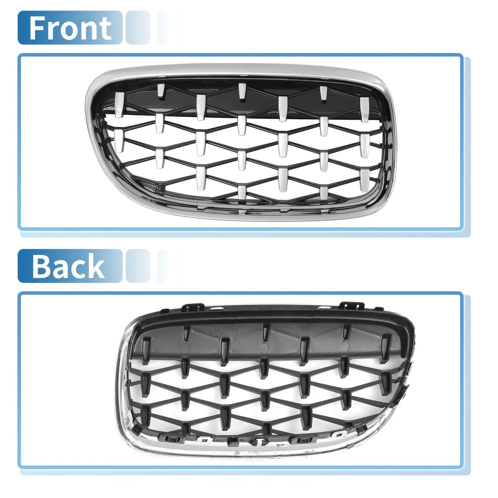 Front Hood Bumper Grille for BMW 335d 328i 335i E90 Silver Tone Pair