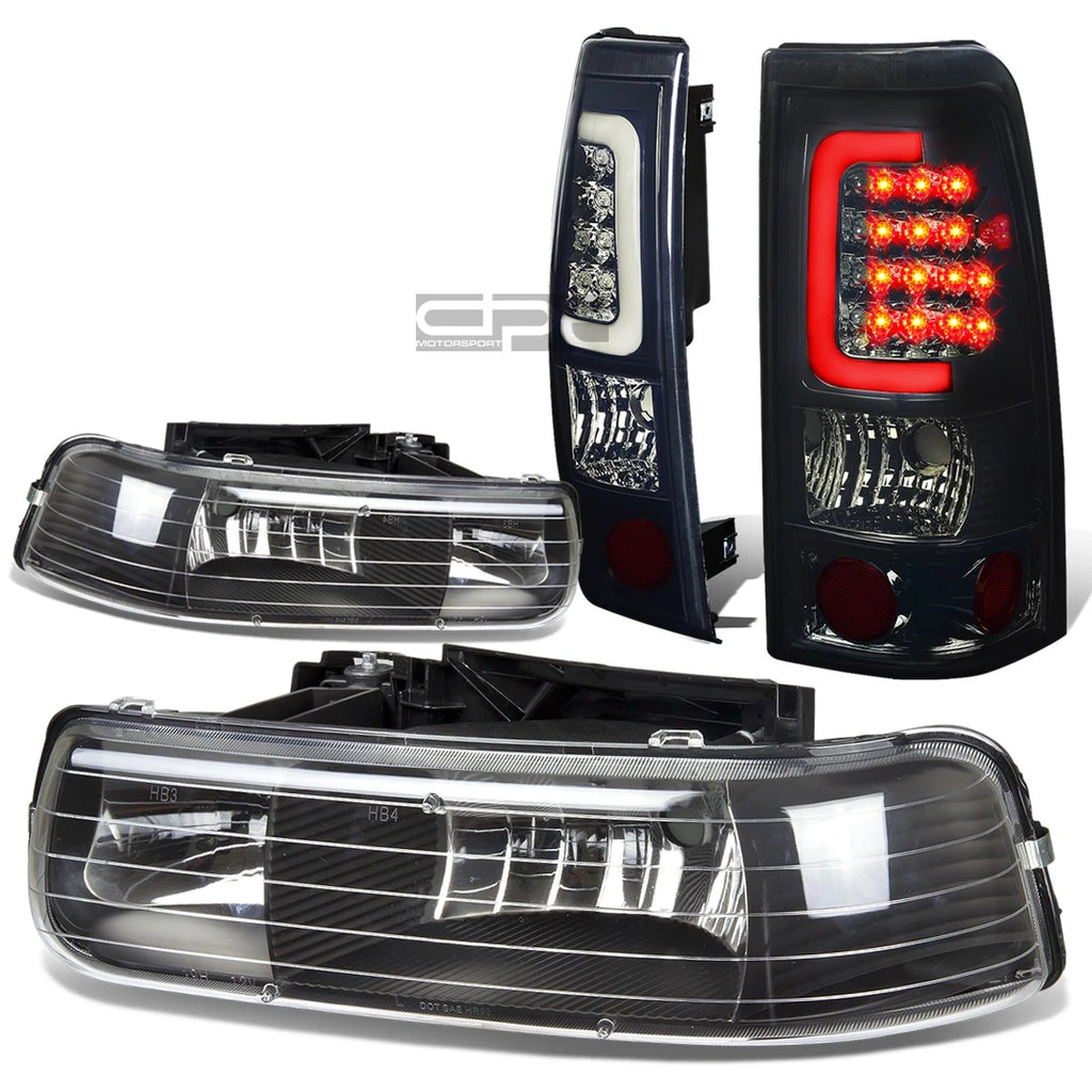 Black Crystal Headlight + Chrome Smoked 3D LED Tail Light for Silverado (1999–2002)