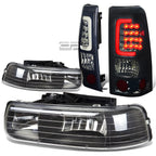 Black Crystal Headlight + Chrome Smoked 3D LED Tail Light for Silverado (1999–2002)