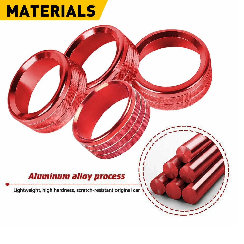 Red Air Conditioner Headlight Knob Trim Ring for Jeep Wrangler JL (2018–2023)