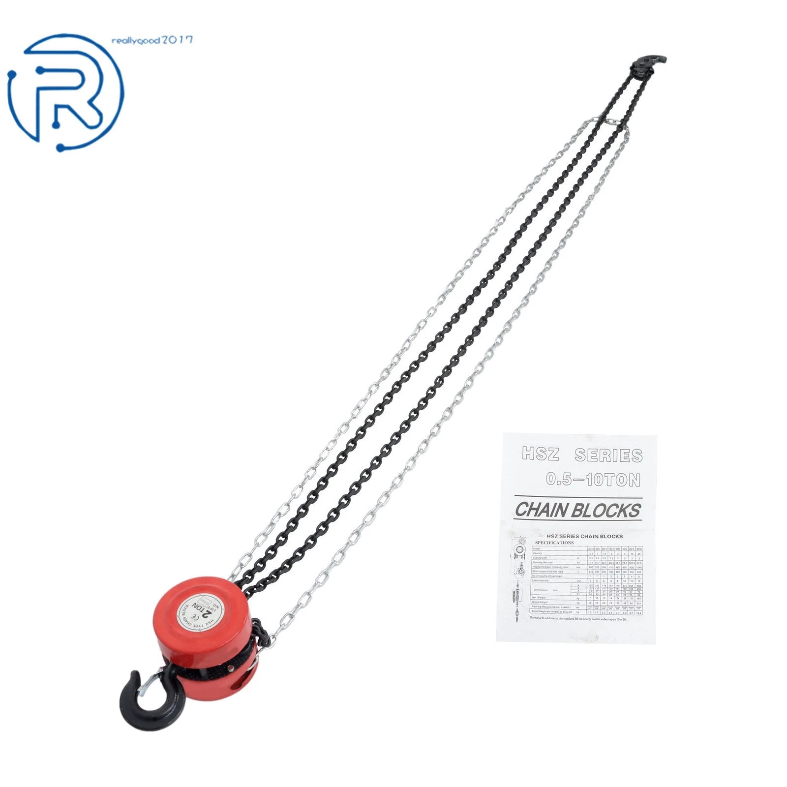 2 Ton Manual Chain Hoist for (8' Lift, 2 Hooks, Alloy Steel)