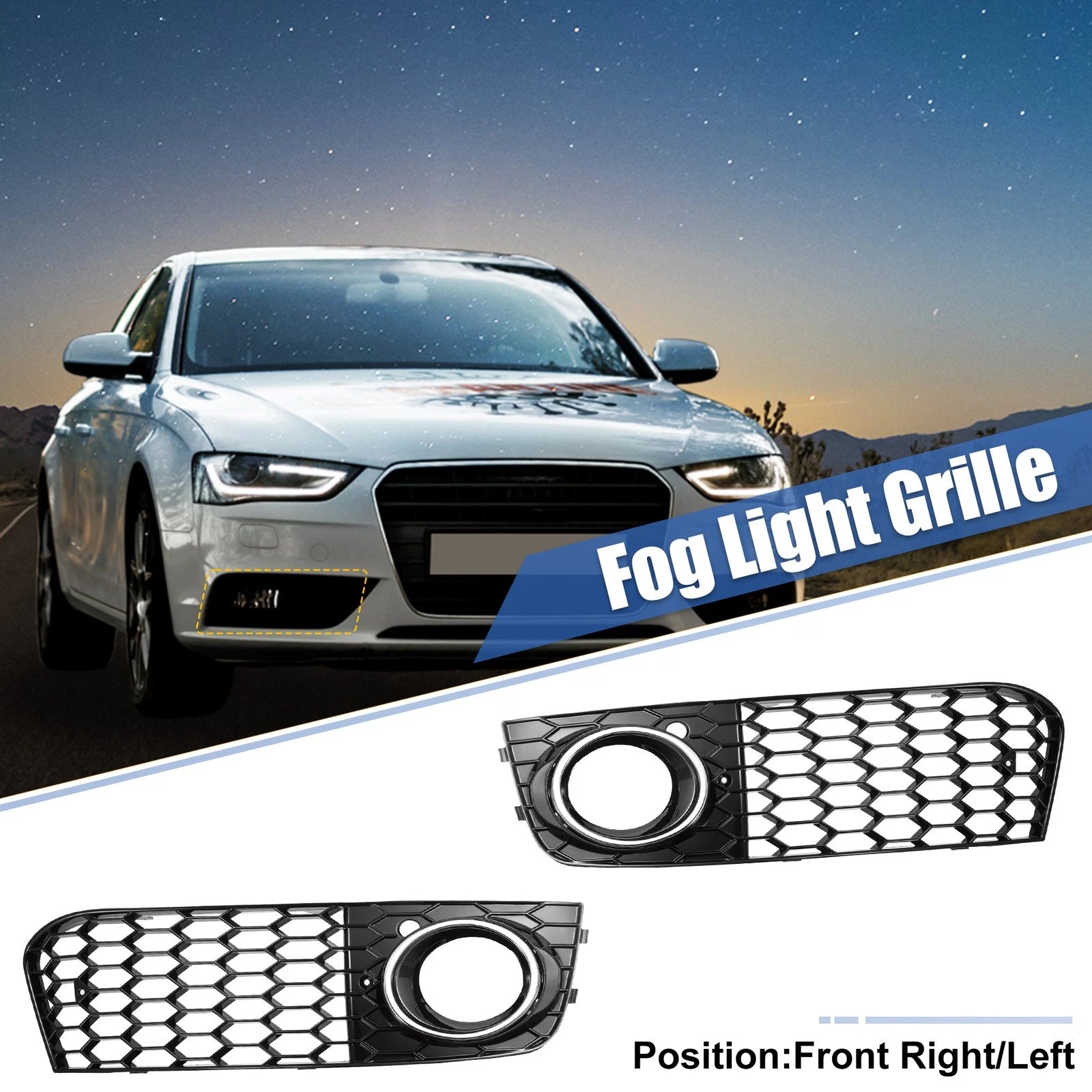 Pair Front Fog Light Mesh Grille Cover for Audi A4 B8 (2009–2011) 8KD807682 8KD807681