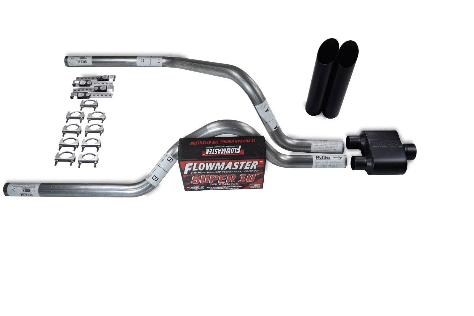 2.5" Dual Exhaust Kit for Dodge Dakota (1997–2005) - Flowmaster Super 10, Black Tips