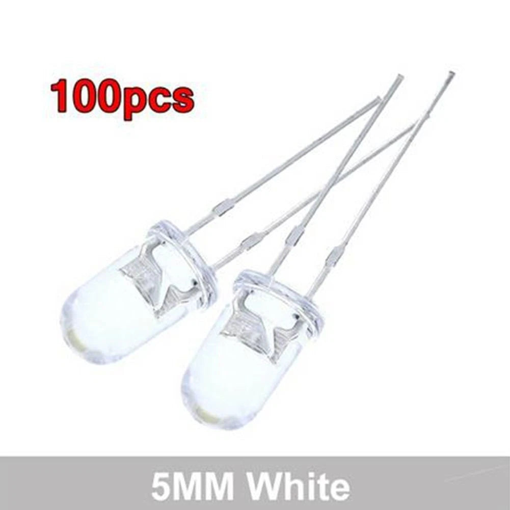 100PCS LED 5mm Bulbs Red/Blue/Green/White/Yellow for Automotive Lighting
