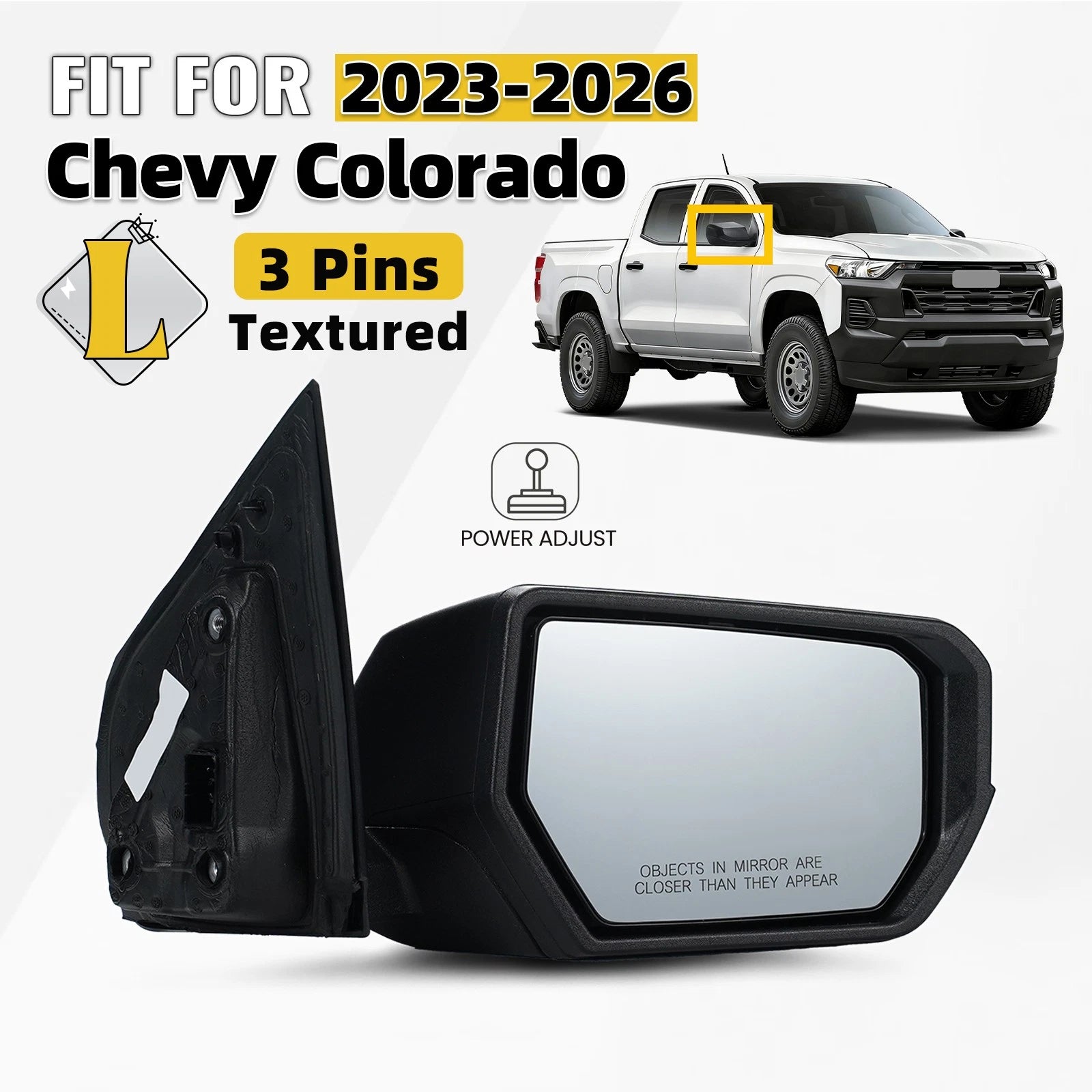 Right Side Mirror for Chevrolet Colorado (2023–2026) Power Adjust 3 Pins