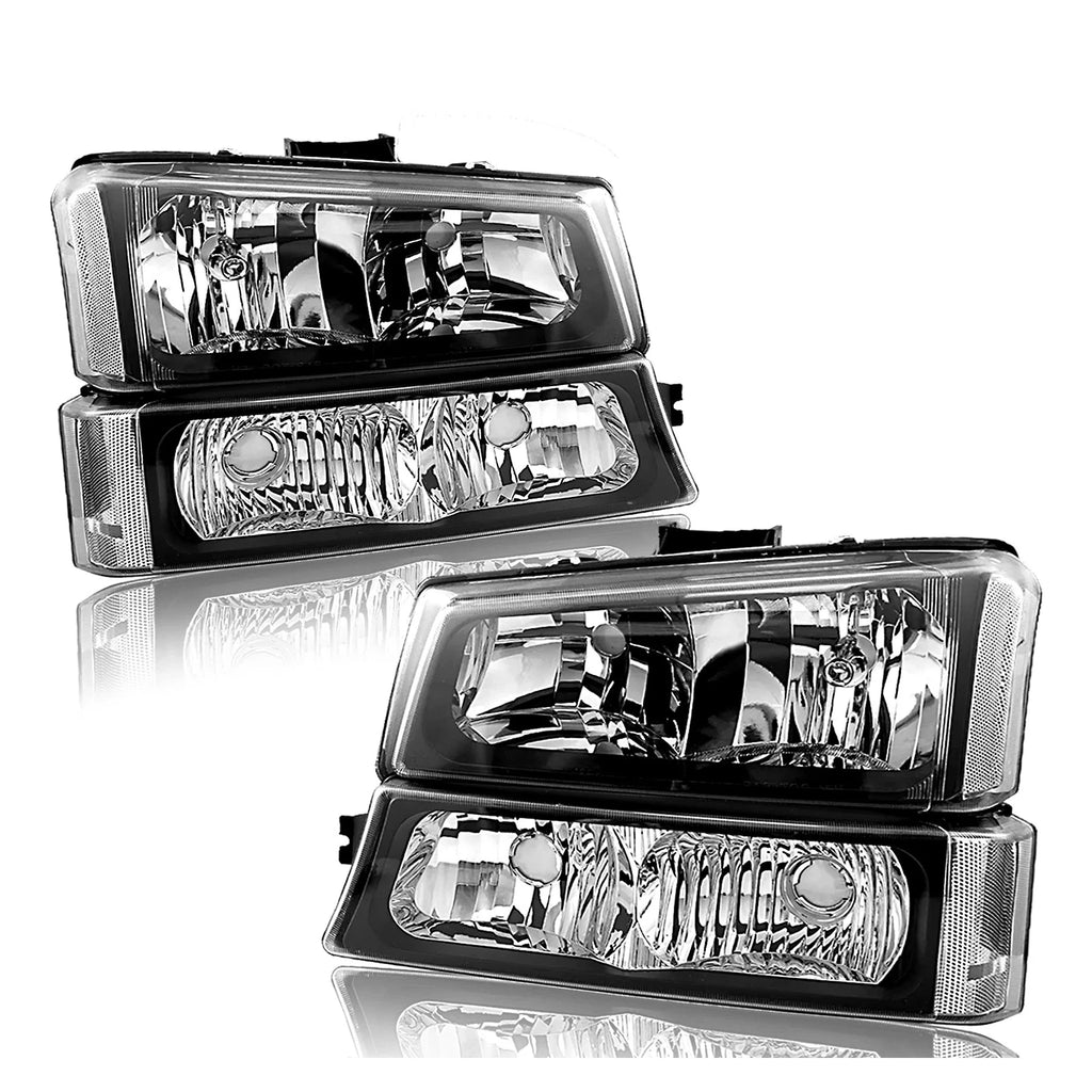 Black Headlights Bumper Lamps for Chevy Silverado Avalanche (2003–2006)