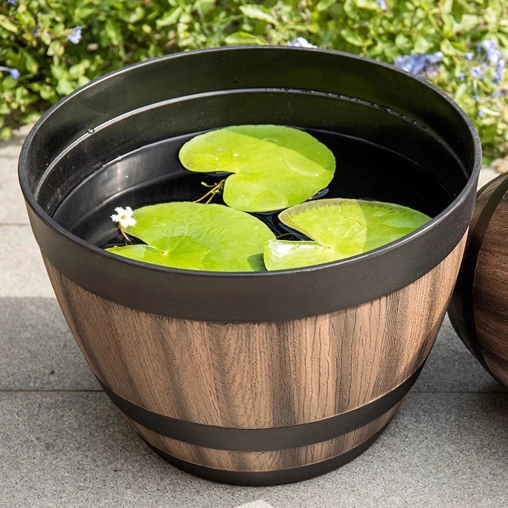 2X Plastic Flower Pots for Healthy Growth - Wine Tub Shape with Drainage