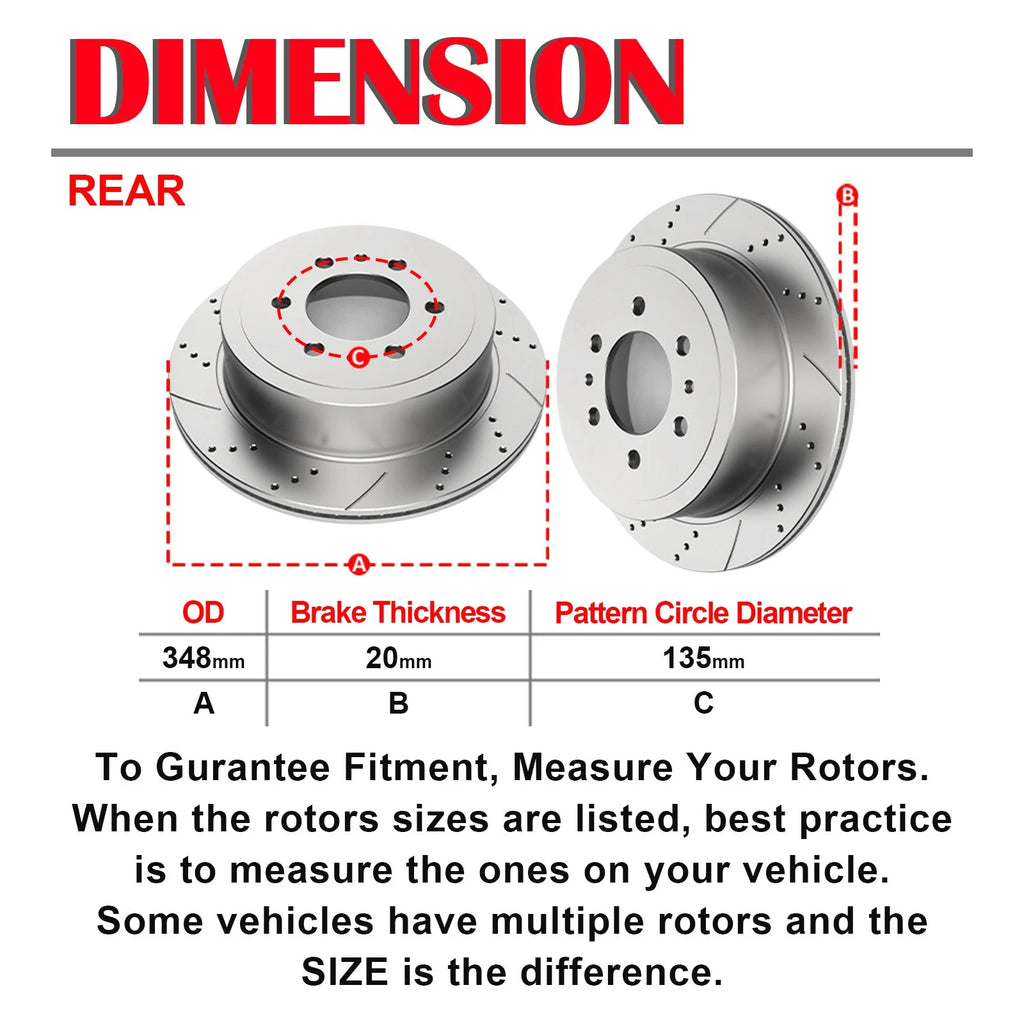 Front Rear Slotted Rotors & Brake Ceramic Pads Kit for Ford F-150 (2010-2011)