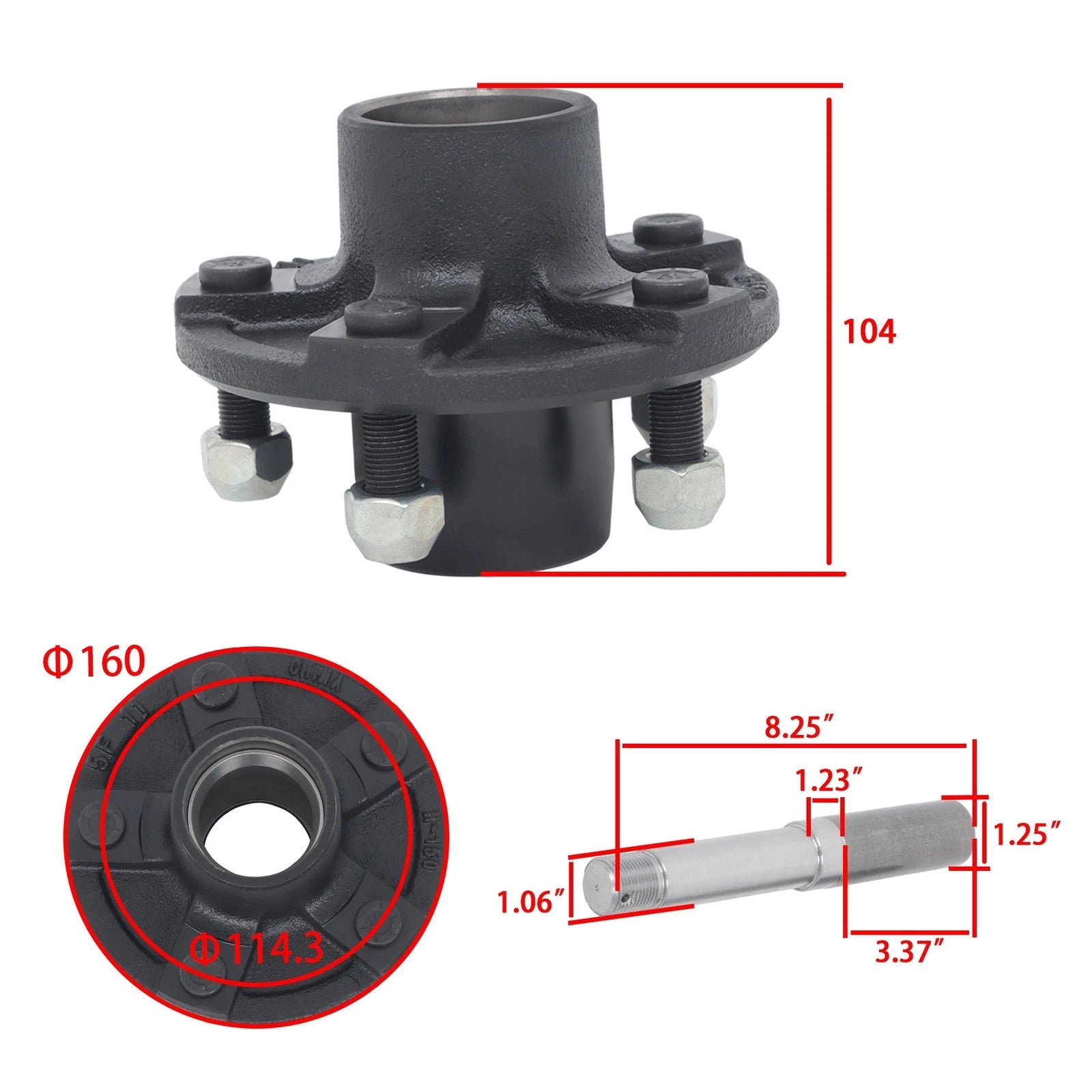 Pair of 5-Bolt Hub & Straight Spindle Assembly