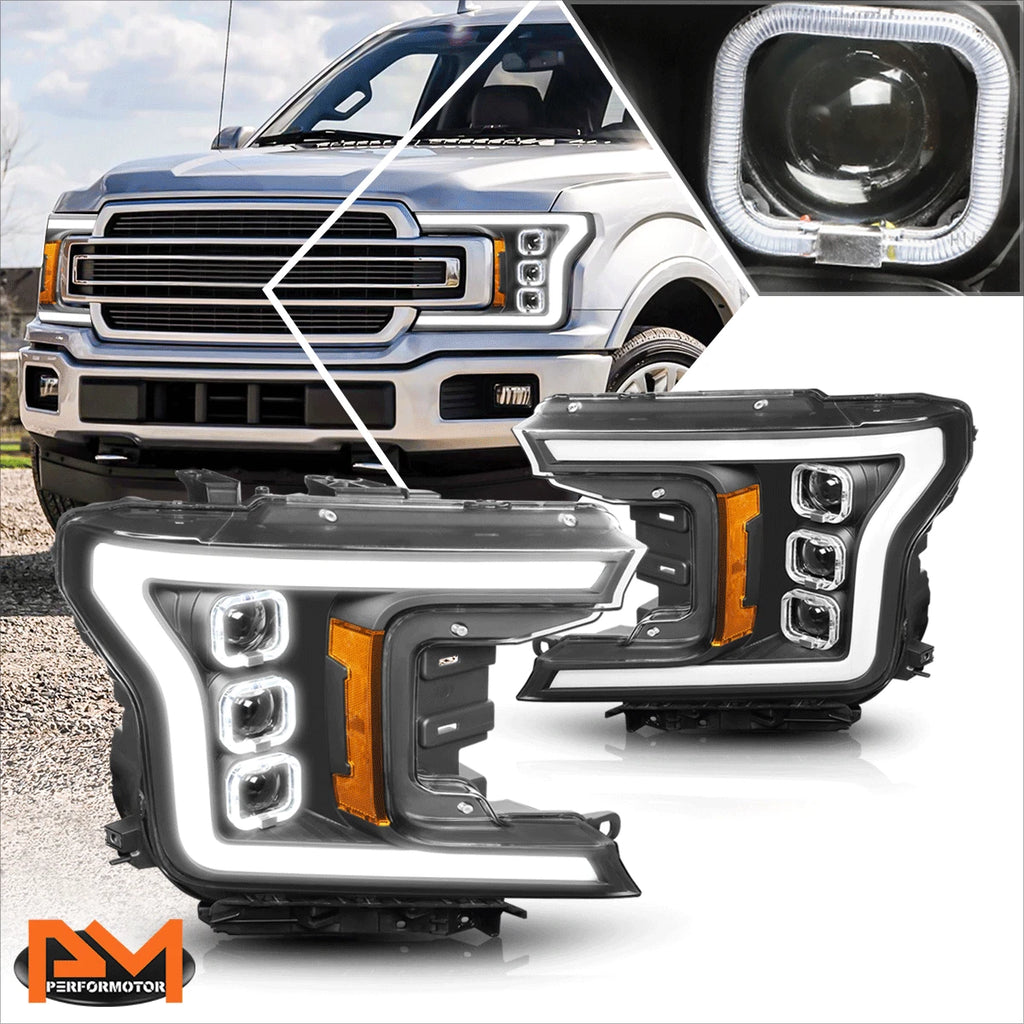 Sequential Square LED DRL Projector Headlights for Ford F150 (2018–2020)