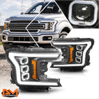 Sequential Square LED DRL Projector Headlights for Ford F150 (2018–2020)