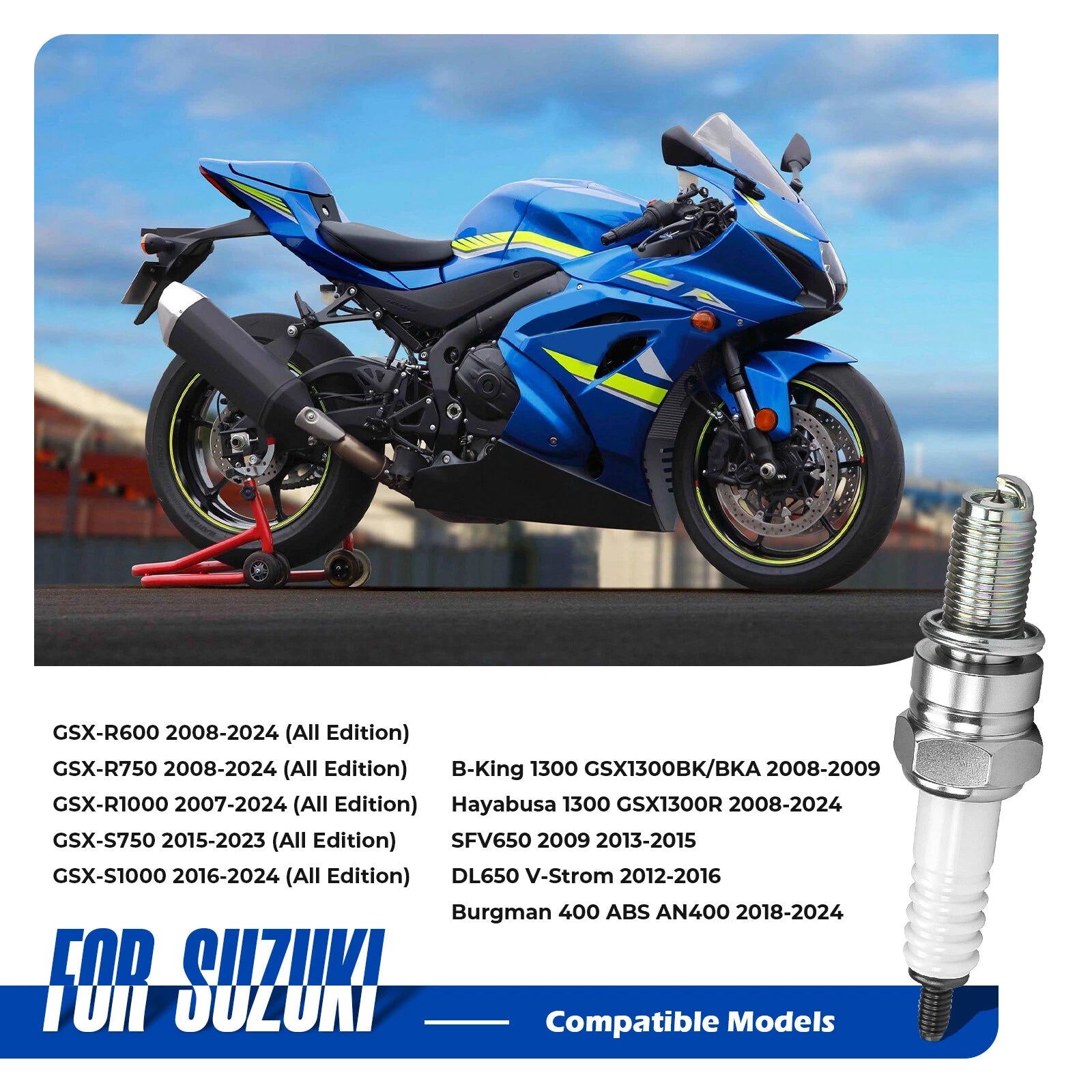 Set of 4 Iridium Spark Plugs CR9EIA-9 for Suzuki GSX-R600 750 1000 1300