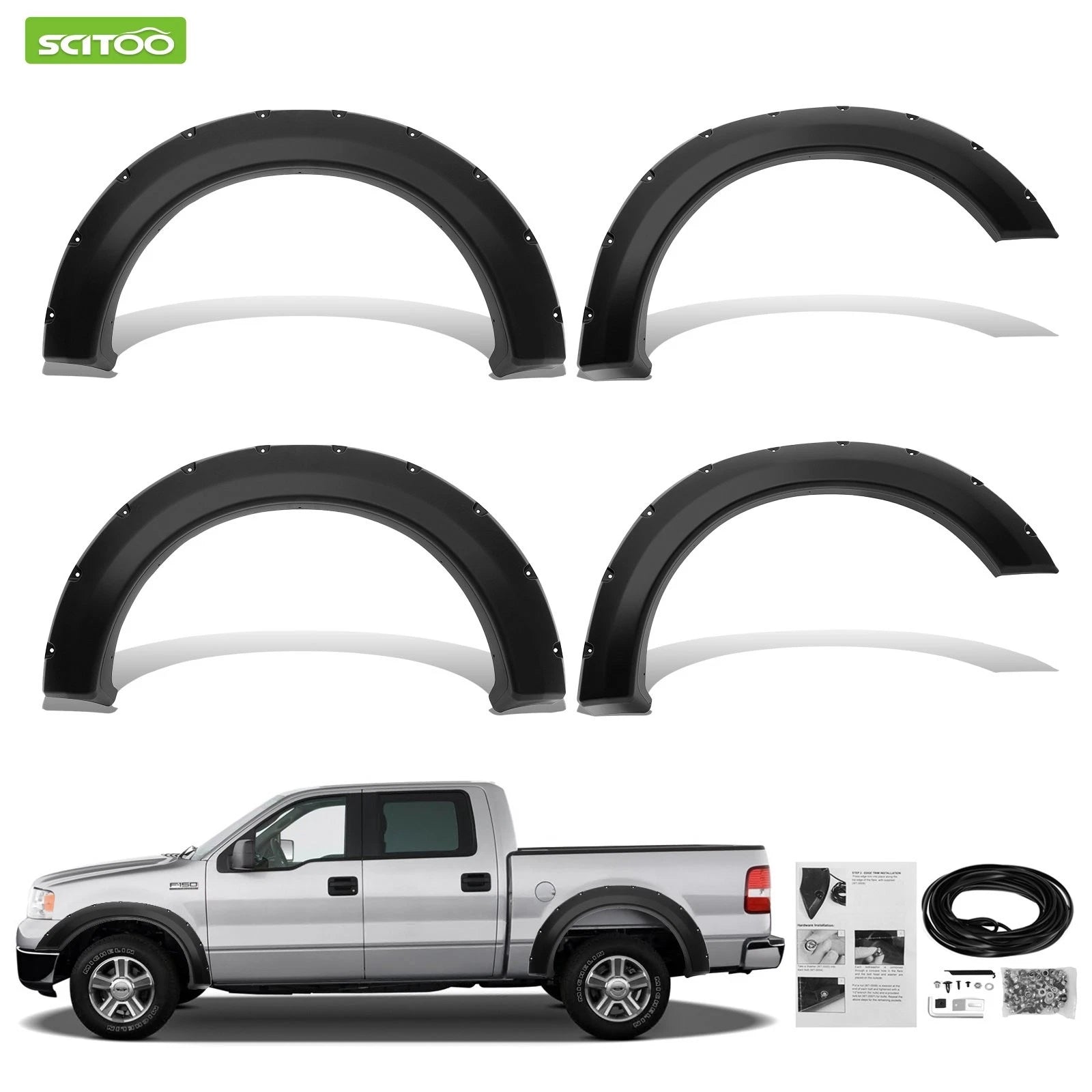 Set of 4 Pocket Rivet Bol Style Fender Flares for Ford F150 (2004–2008)
