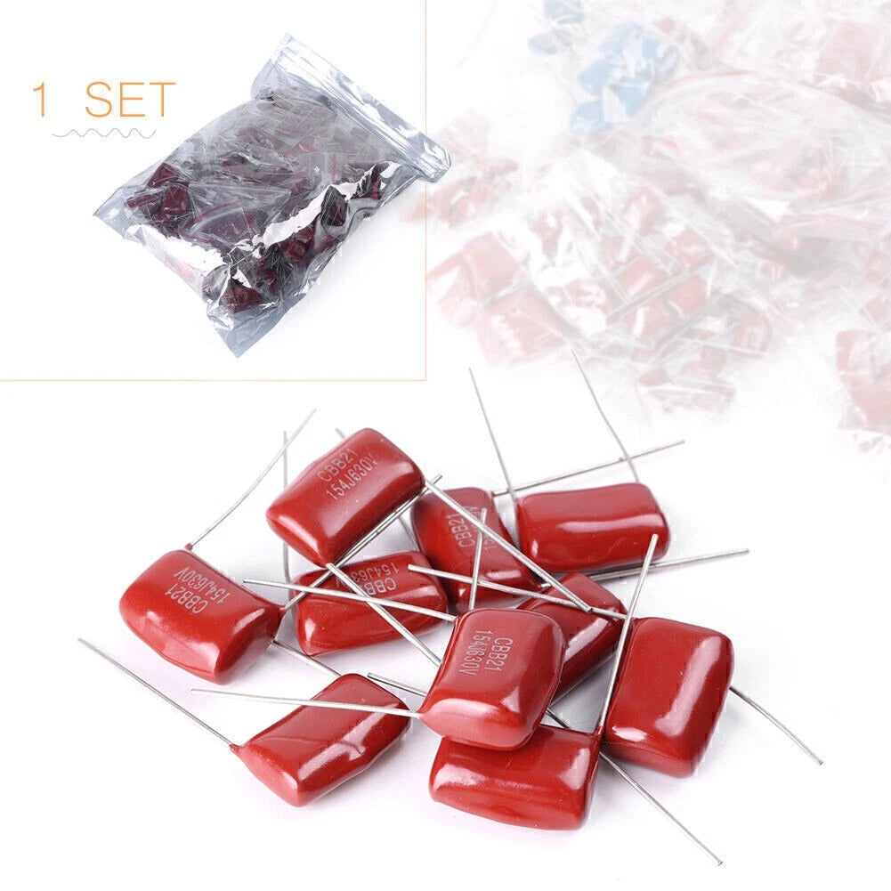 Set of 200 CBB Metal Film Capacitors 0.001uF-2.2uF Assortment Kit