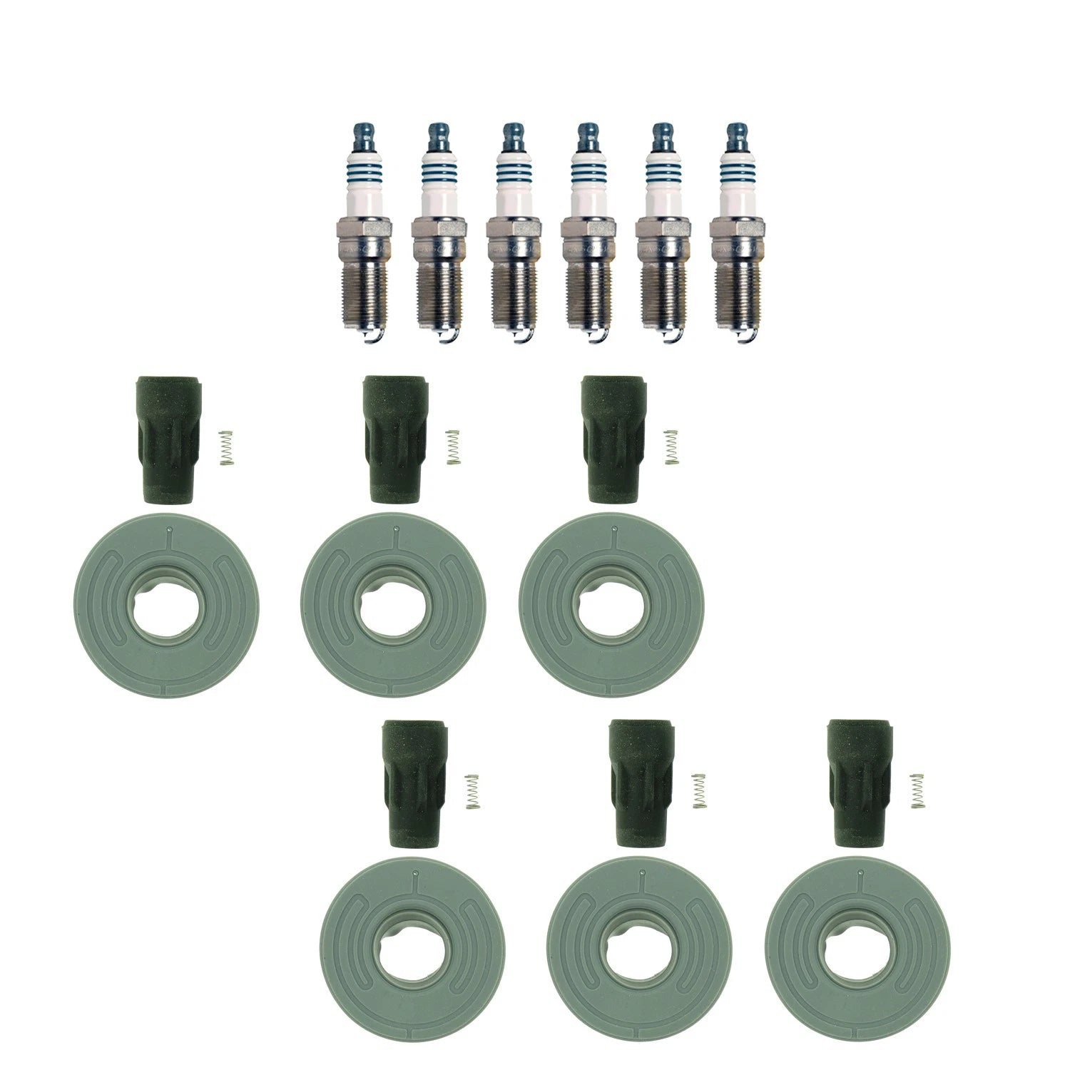 Set of 6 Denso Iridium Spark Plugs & NGK Coil Boots for CX-9, Mustang, F-150 V6