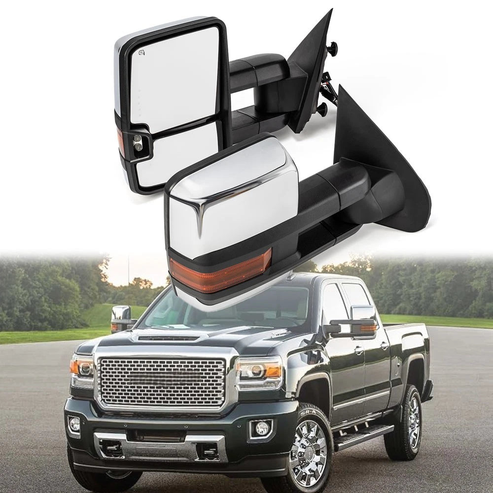 Chrome Towing Mirrors with Turn Signal for Chevy Silverado GMC Sierra 1500 (2014–2018)