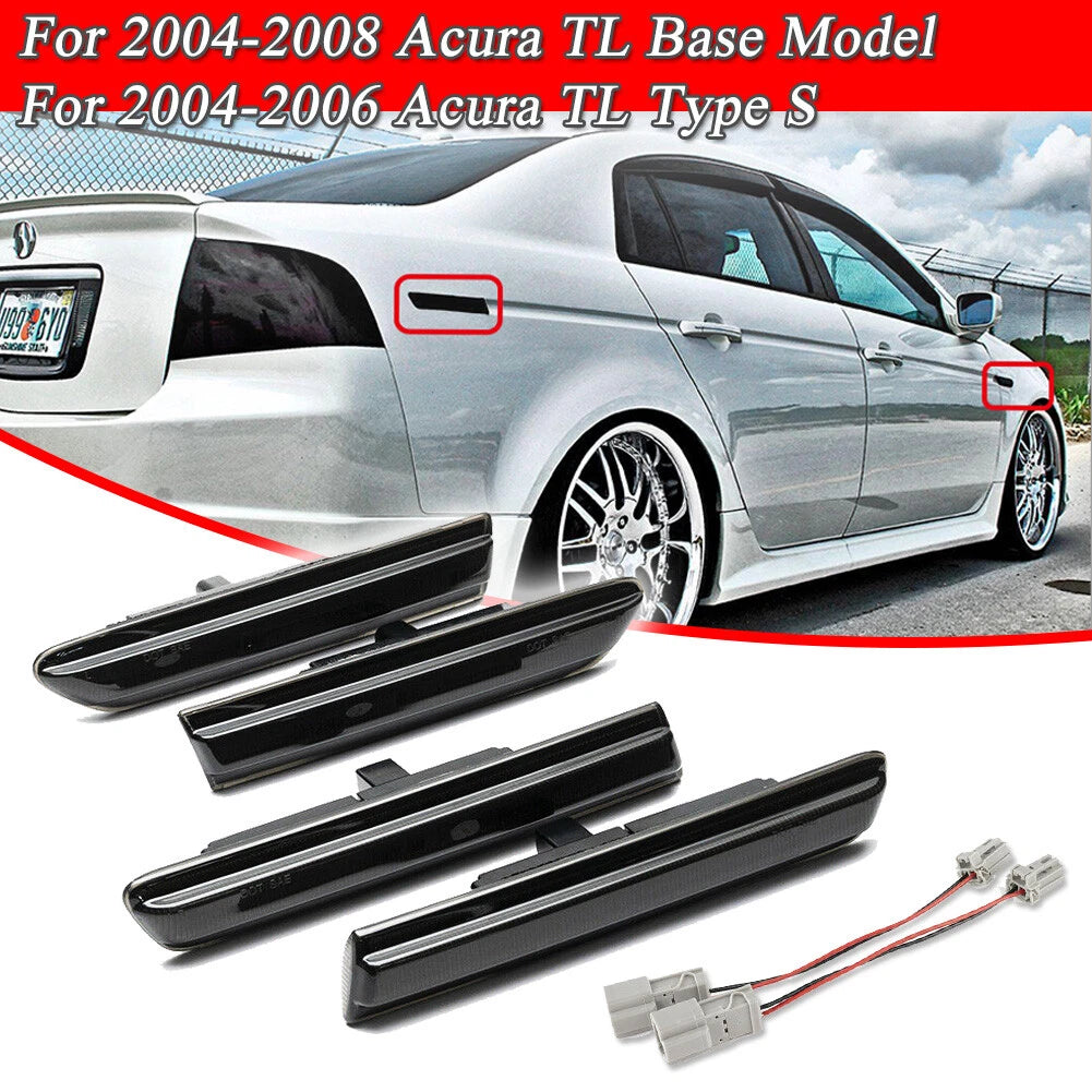 4X White LED Smoke Side Marker Lights for Acura TL (2007–2008)