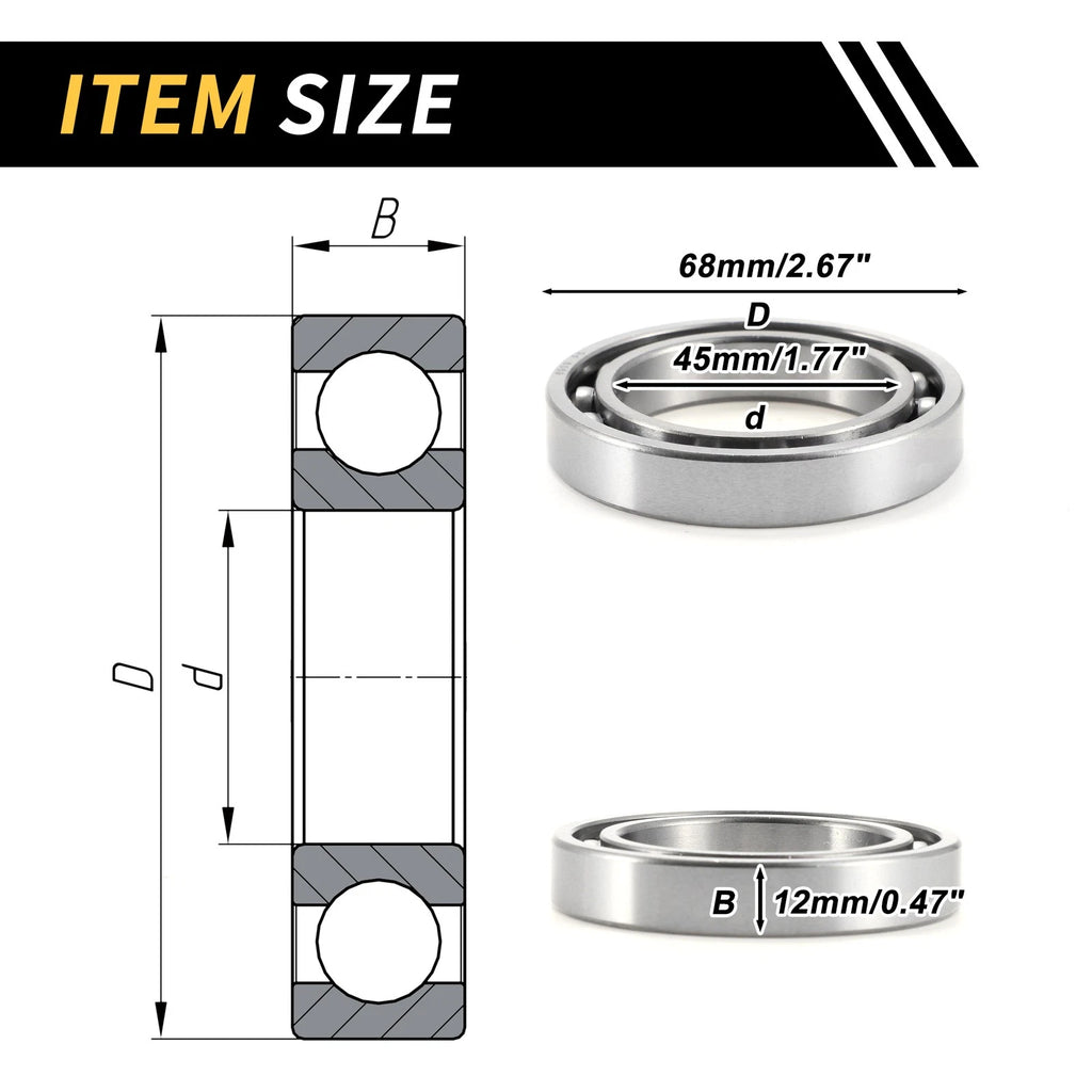 Deep Groove Ball Bearing 45x68x12mm for Scooter Skateboard (1 Pcs)