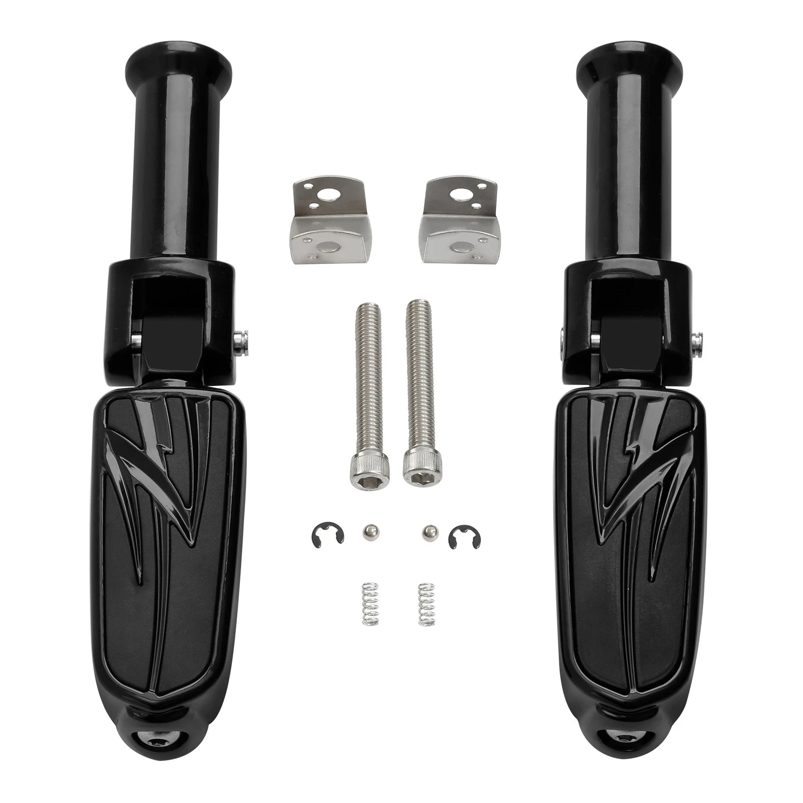 Black Rear Footpegs Footrest with Brackets for Harley Softail (2018–2024)