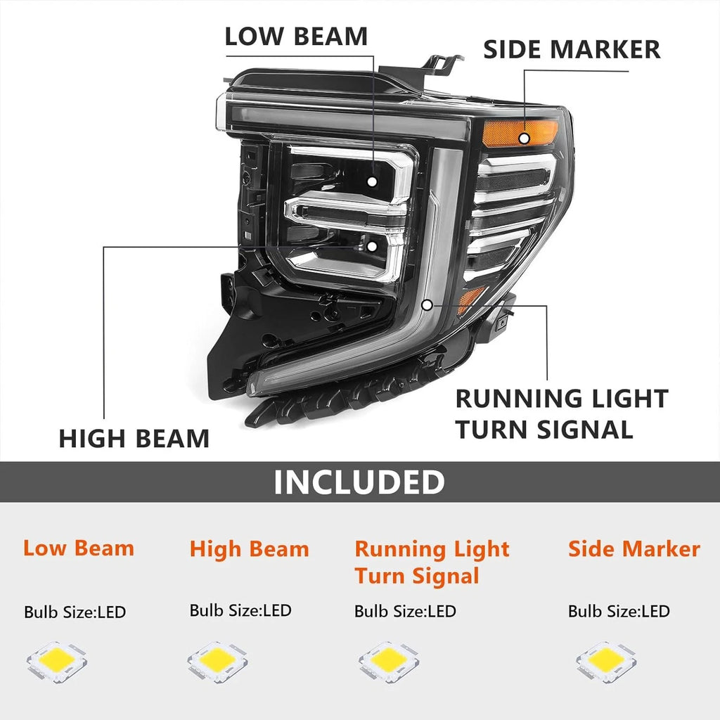 Full LED Headlight for GMC Sierra 1500 SLT (2022–2024) LH