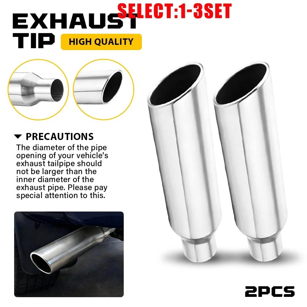 2.5" Universal Fit Stainless Steel Exhaust Tip 4" Outlet 17" Long Silver